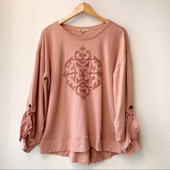 Democracy Drawstring Sleeve Embroidered Sweater - Picture 3 of 8